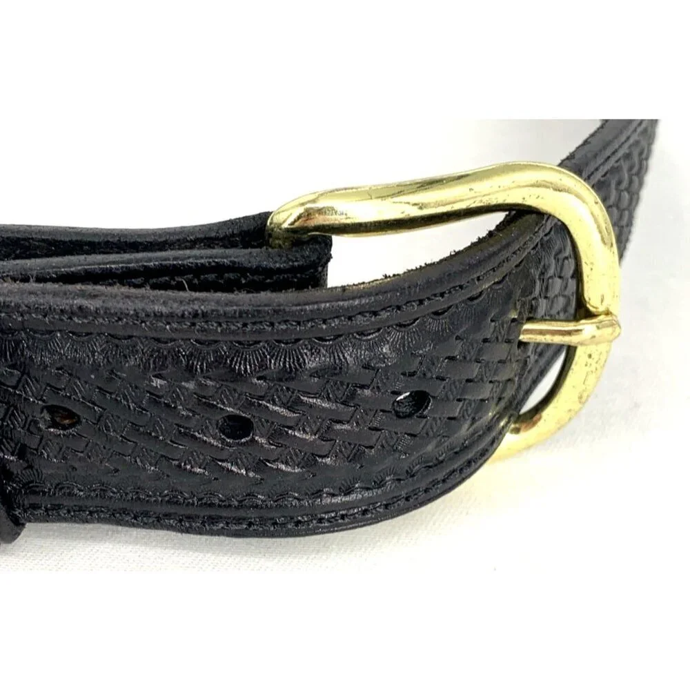 Men's Belt Sz 40 Brown Leather Embossed Gold Tone Hardware USA